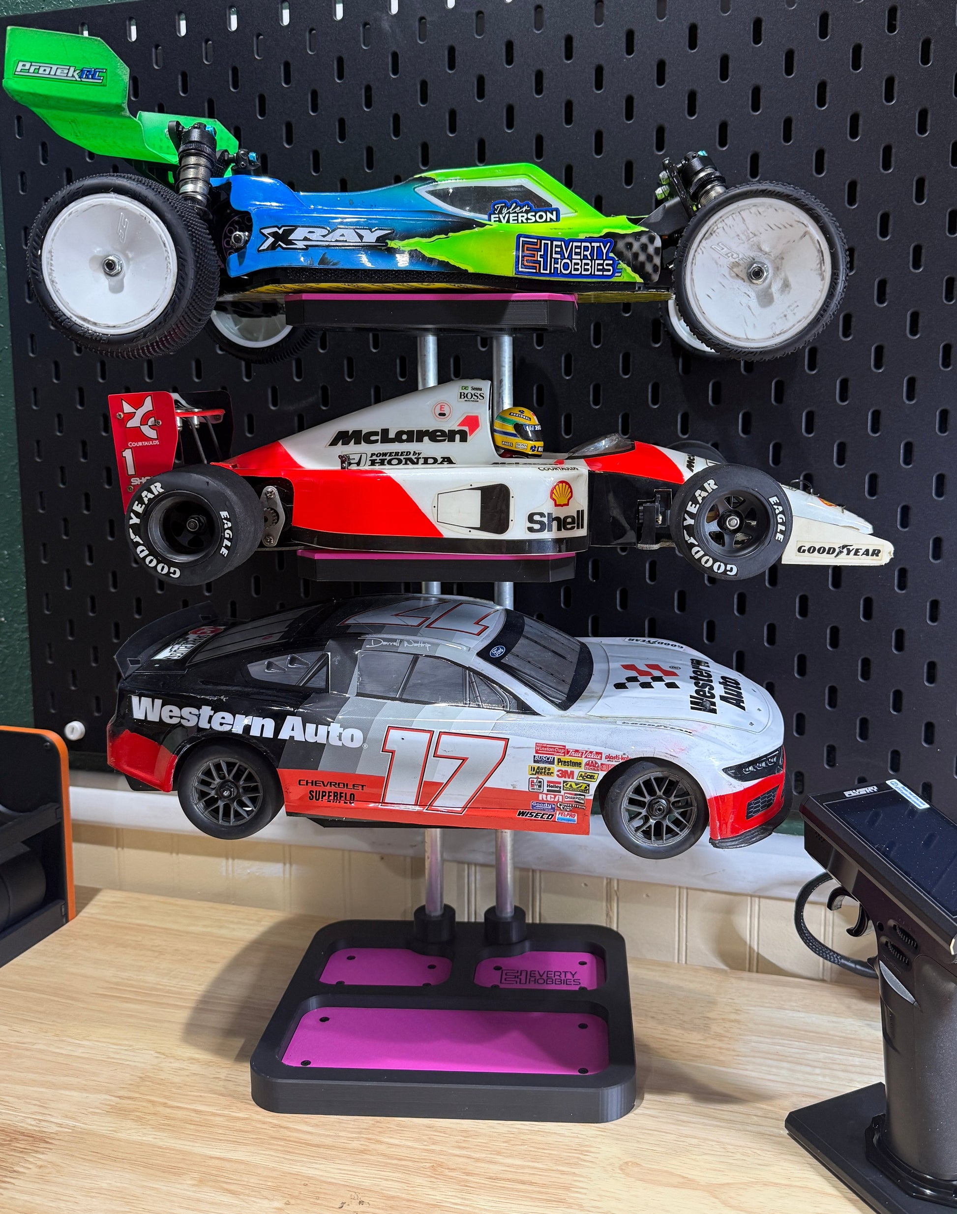 RC Car Display Stand: 3 Tier Vertical Pit Stand for 1/18 to 1/10 Scale Vehicles Everty Hobbies
